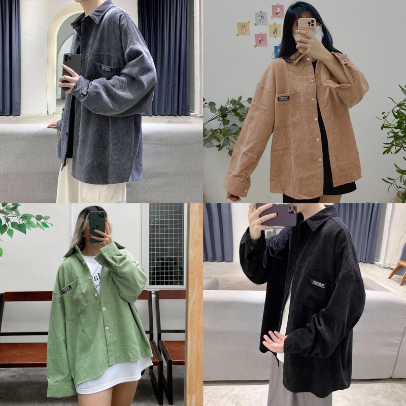 Áo sơmi nhung gân/Áo sơmi khoác ngoài form rộng Nam nữ unisex