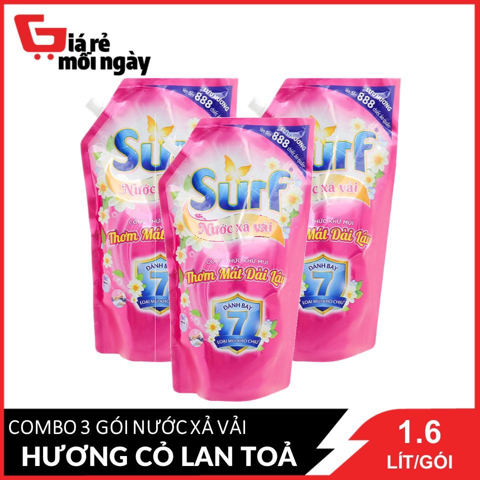 Combo 3 Nước Xả Vải Surf Hương Cỏ Hoa Lan Tỏa Túi 1.6L x3