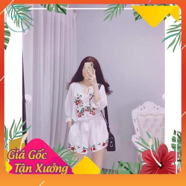 Bộ đũi thêu hoa bo chun nữ,bộ ngủ nữ | BigBuy360 - bigbuy360.vn