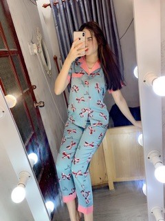 Đồ bộ lụa satin Flamingo (phối cổ)