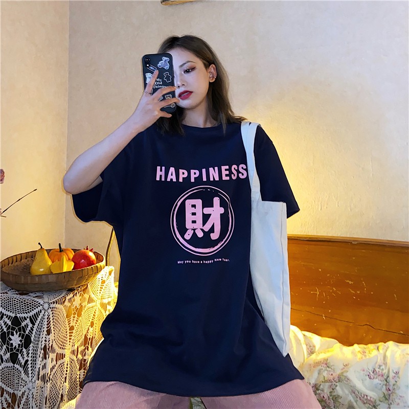 Áo thun tay lỡ  HAPPINESS  phông Unisex nam nữ tee oversize form rộng pull Ulzzang Streetwear Hàn Quốc vải mềm