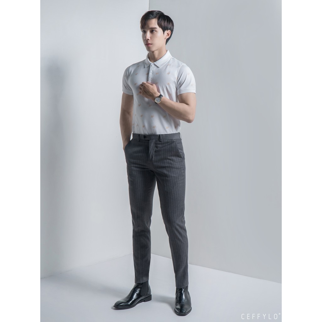 [Mã BMBAU50 giảm 7% tối đa 50K đơn 99K] Áo Polo họa tiết ong in tràn Trắng Ceffylo, vải Cotton mềm mịn CEFFYLO