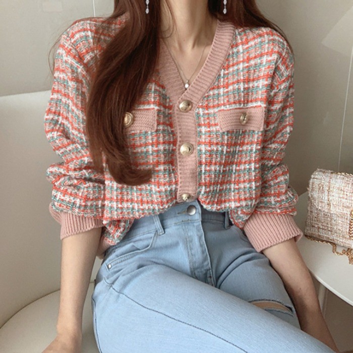 Áo khoác len Cardigan áo dệt kim nút bạc phong cách Hàn | BigBuy360 - bigbuy360.vn