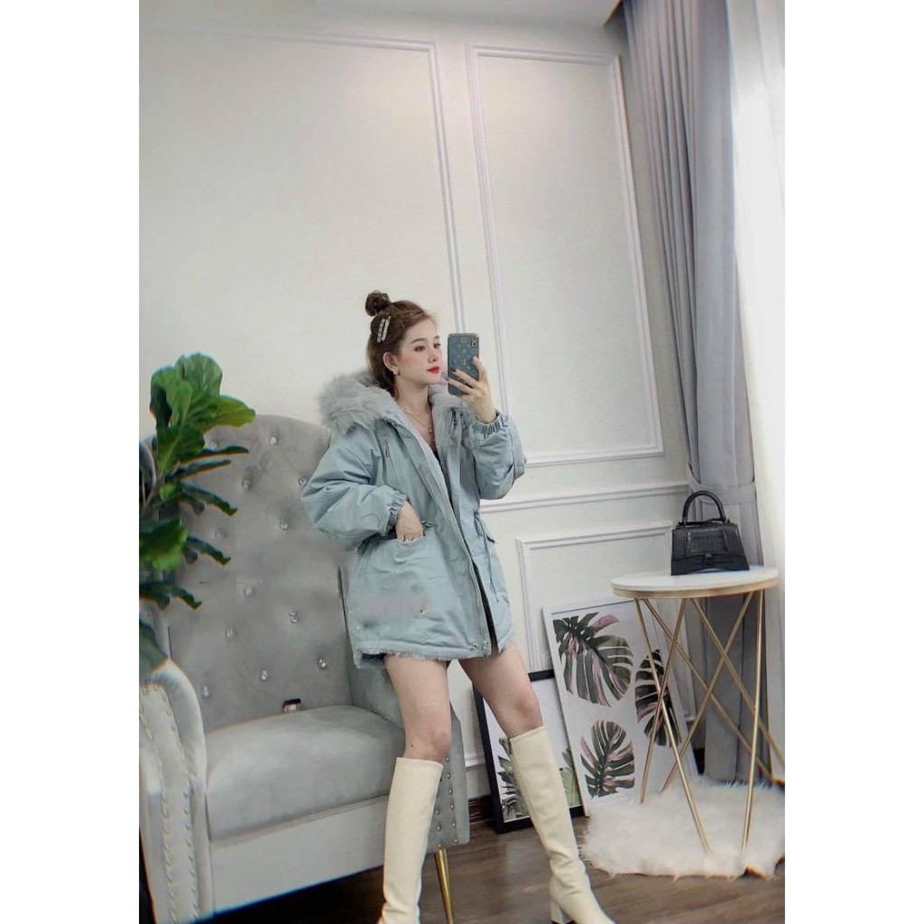 ÁO KAKI LÓT LÔNG SIÊU DÀY, MŨ LÔNG TO CỰC ẤM