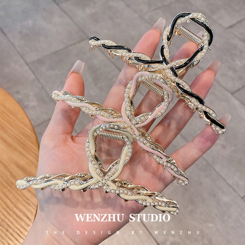 Kẹp Tóc Cá Mập Đính Ngọc Trai Đơn Giản Phong Cách Hàn Quốc Mới