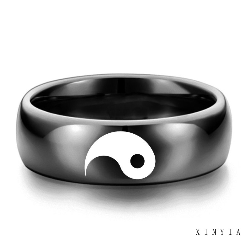 Nhẫn Thép Không Gỉ Màu Trắng Đen In Hình Âm Dương Yin Yang Thời Trang Cho Nam Nữ