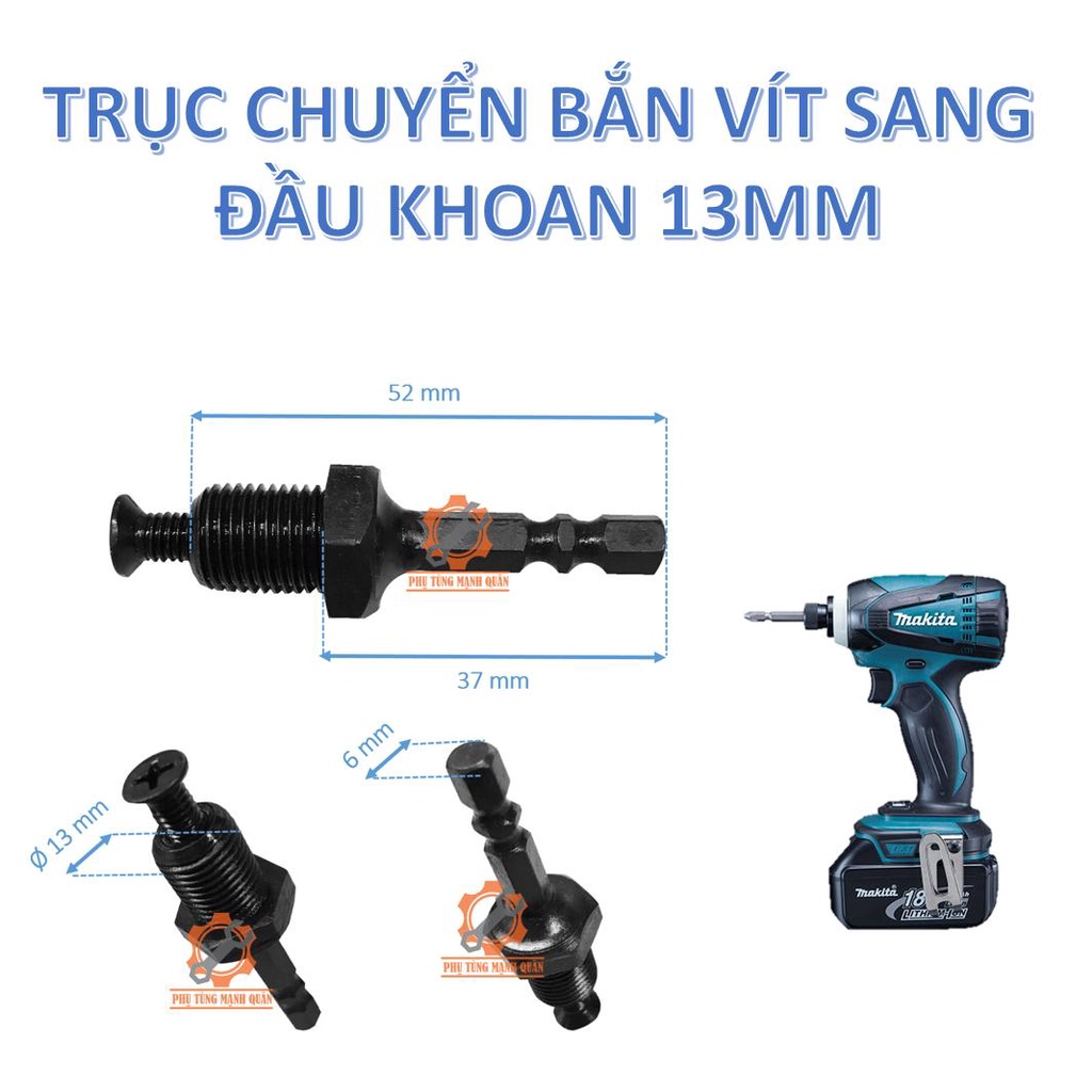 Trục/cốt nối/đầu chuyển bắt vít sang đầu khoan 13mm-10mm