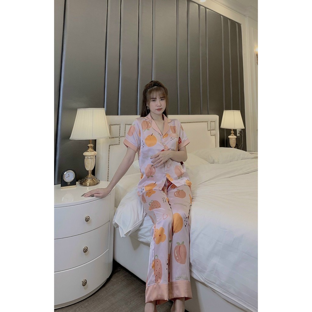 Đồ bộ Lụa satin Pijama mặc nhà tay ngắn quần dài mẫu hot Form dưới 60 kí