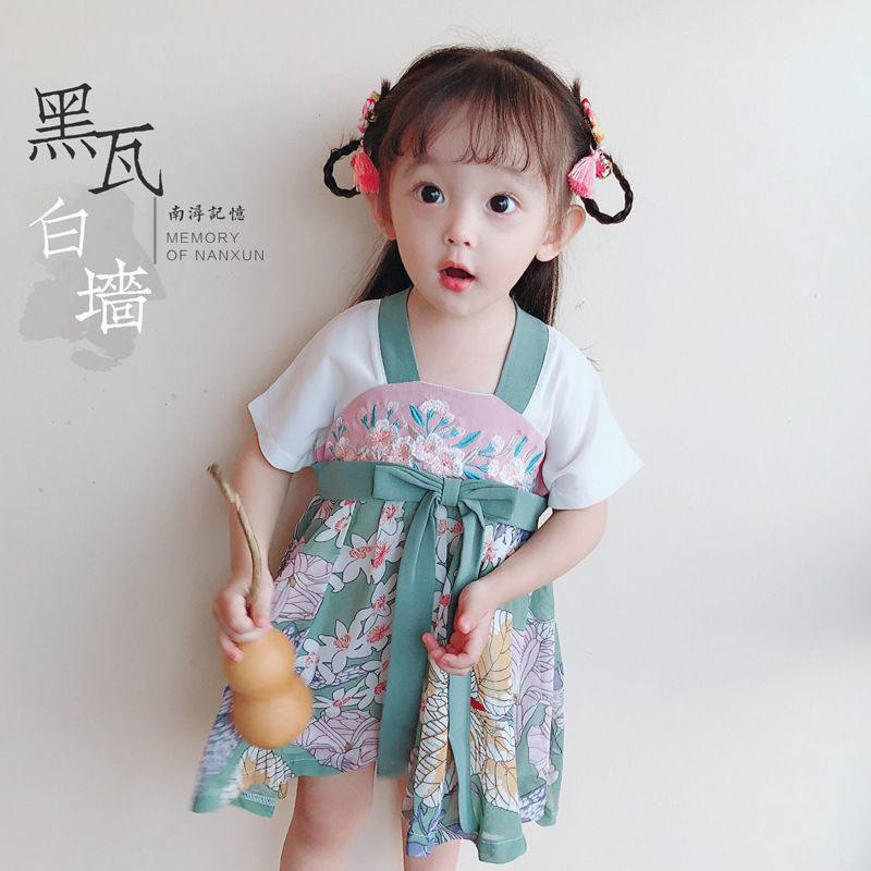 Đầm Hán Phục Tay Ngắn Cổ Điển Chất Liệu Chiffon Phong Cách Trung Hoa Thời Trang Mùa Hè Cho Bé Gái 1-5 Tuổi