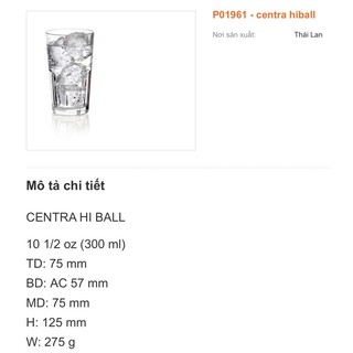 Bộ 6 ly thuỷ tinh centra hiball 300ml ocean thailand