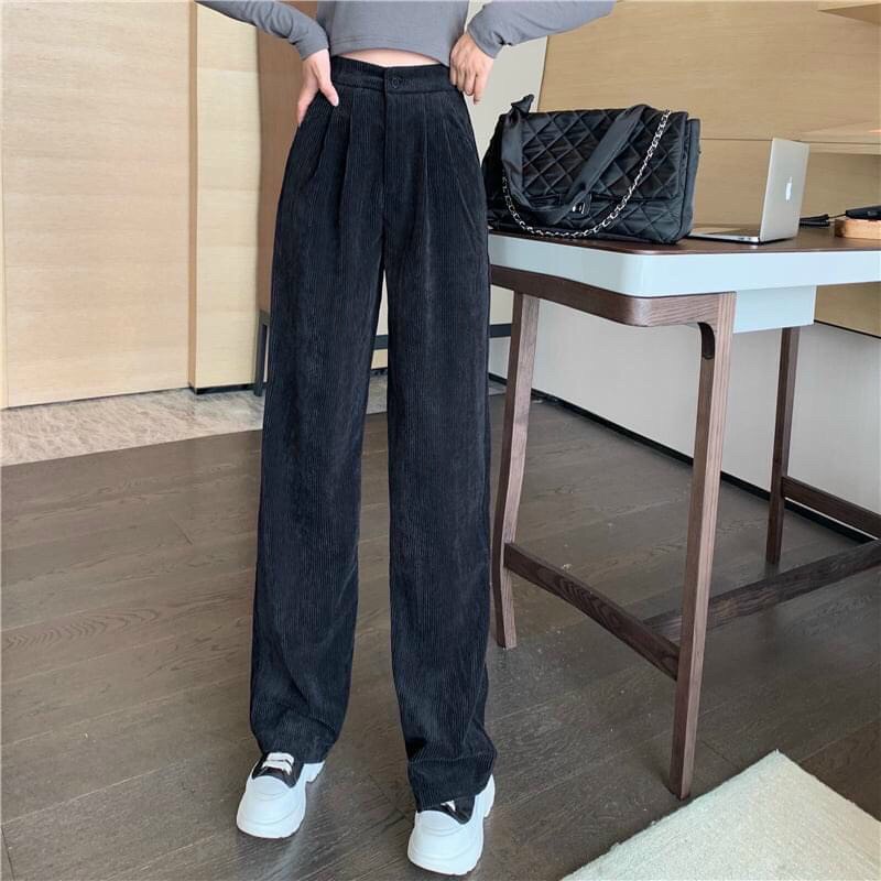 Quần ống rộng nữ dài chất nhung tăm cạp khóa trước thời trang Thu Thảo Fashion.M89