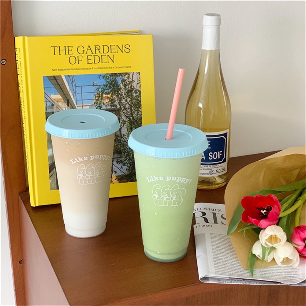 Bình Đựng Nước Bằng Nhựa Trong Suốt Hình Chú Chó Hoạt Hình Dễ Thương Dung Tích Lớn 470 / 700ml