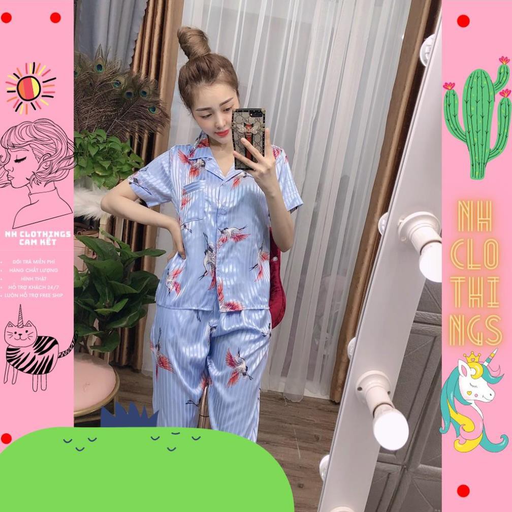 Bộ đồ ngủ, đồ bộ Pijama lụa nữ mặc nhà gấm lụa quần lửng tay ngắn freesize NH CLOTHINGS