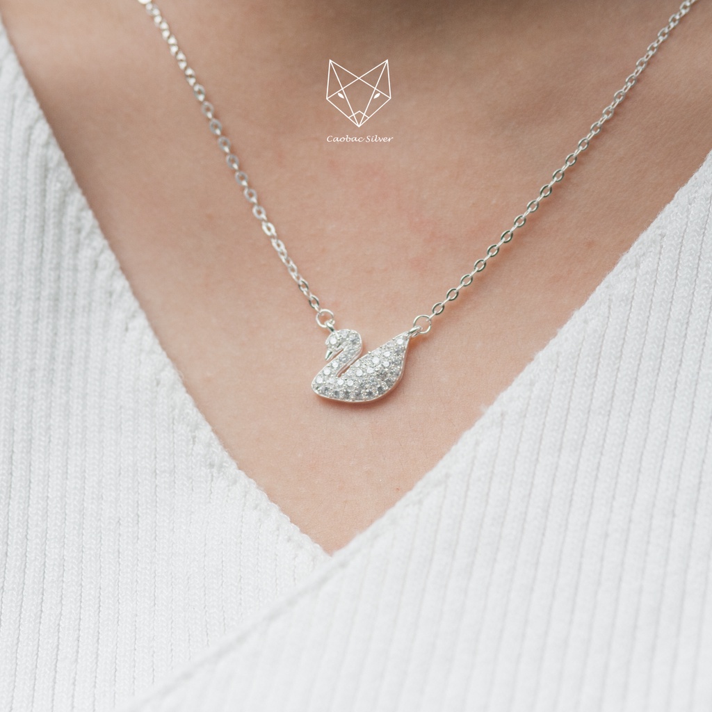 Dây Chuyền Bạc Ta Cao Cấp CaoBac Silver Thiên Nga Đính Đá Lấp Lánh Tinh Tế Nhẹ Nhàng, Thanh Lịch Món Quà Cho Bạn Gái