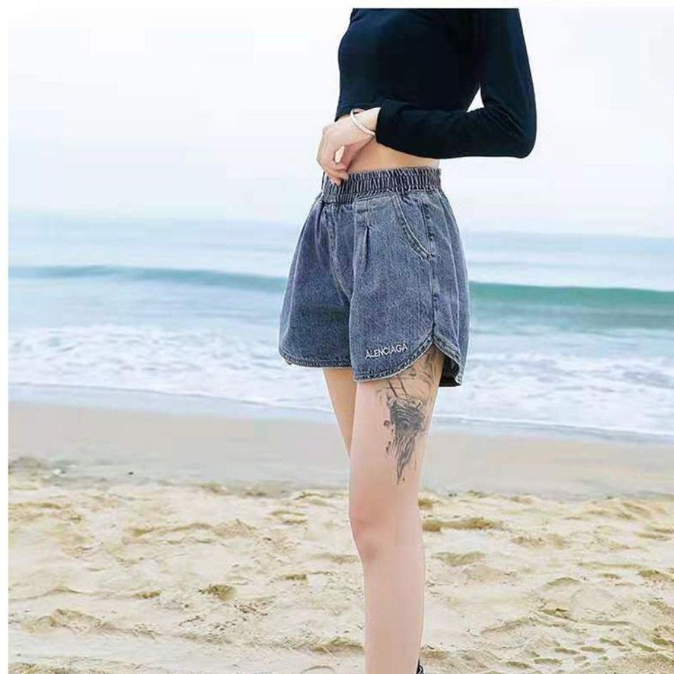 Quần Short Denim Ống Rộng Lưng Cao Co Giãn Dễ Phối Đồ Thời Trang Cho Nữ