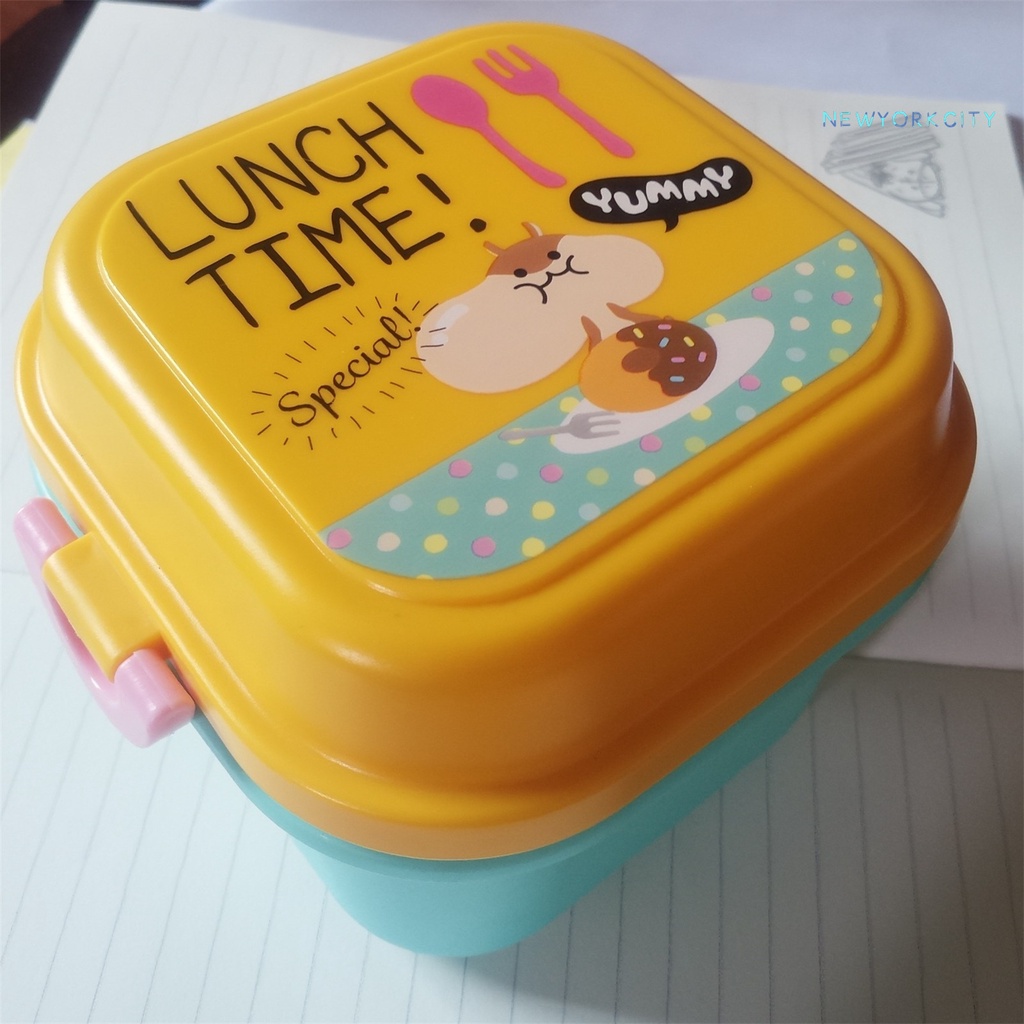 Hộp cơm Hai Tầng Bằng Nhựa Chống Mòn Họa Tiết Hoạt Hình 720ML