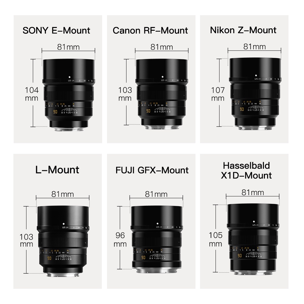 Ống kính TTArtisan 90mm F1.25 siêu chân dung cho Leica M, Leica L, Sony, Nikon Z, Canon R, Fujifilm GFX, HASSELBLAD X1D