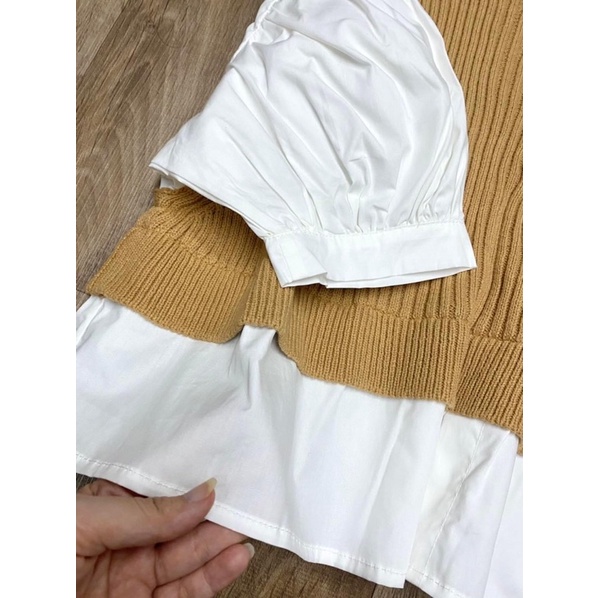 ÁO VẢI COTTON TAY PHỒNG PHỐI LEN TĂM