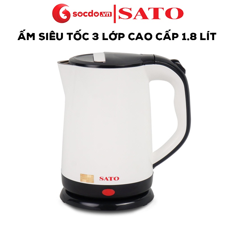 Ấm siêu tốc 1.8L SATO 17ST72, Công suất 1500W mạnh mẽ, Ấm đun nước vỏ Nhựa cao cấp cách nhiệt, ruột inox không gỉ