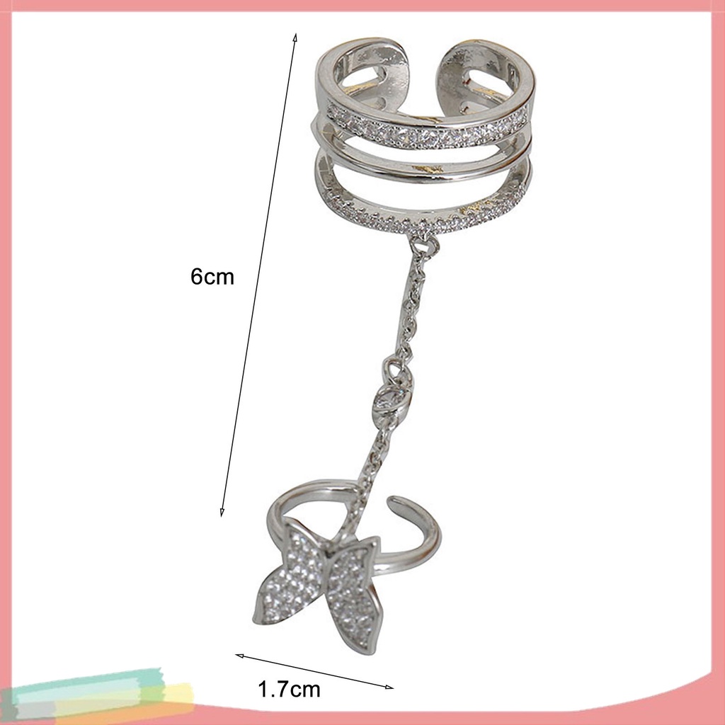 Bộ Nhẫn Hợp Kim Hở Hai Lớp Trang Trí Hình Bướm Đính Đá Xinh Xắn Cho Nữ