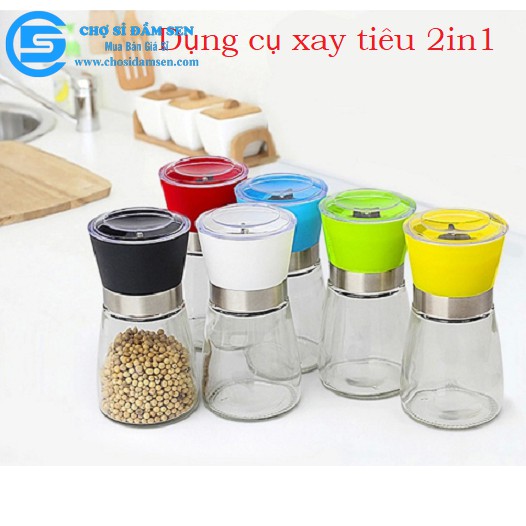 DỤNG CỤ XAY TIÊU CẦM TAY 2IN1, LỌ THỦY TINH Lọ xay tiêu cầm tay nhỏ gọn tiện dụng