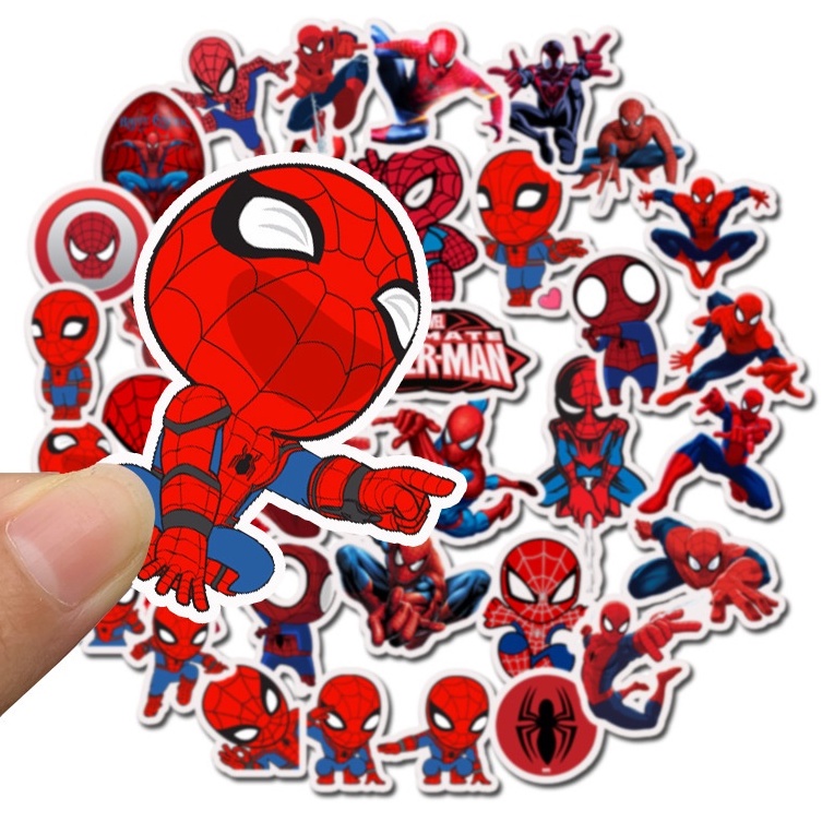 Combo 30 Sticker Chống Nước Decal Dán Điện Thoại Laptop Mũ Bảo Hiểm Vali Guitar Bình Nước Sổ Tay [Spiderman Người Nhện]