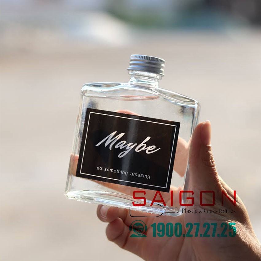 Chai Thủy Tinh Vuông Dẹp Nắp Nhôm 50ml | 100ml | 200ml | 250ml , Tùy chọn Dung Tích