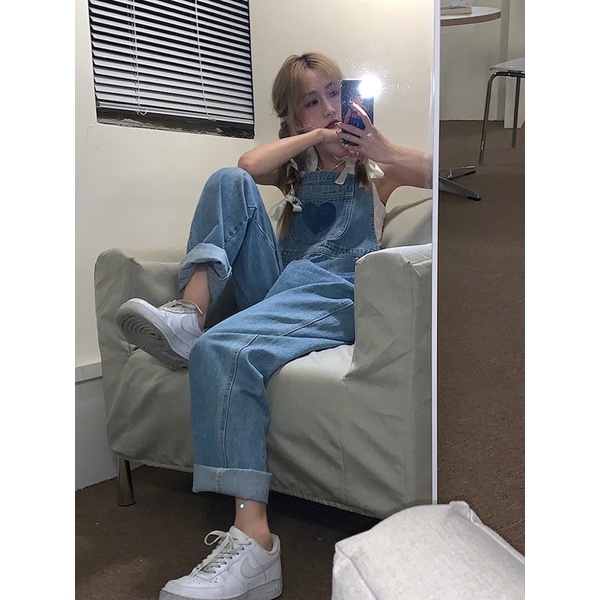 Set quần yếm jeans xanh hình trái tim dáng dài ống ộng - Yannie | BigBuy360 - bigbuy360.vn