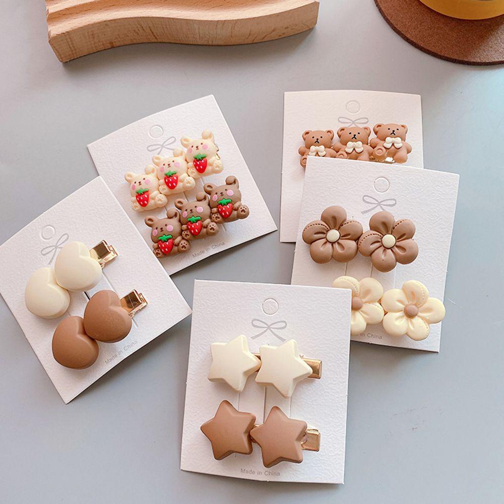 CACTU 2 Pcs Hair Accessories Hair Clips Girls Bear Hairpins Heart Star Cute Headwear Children Hairband