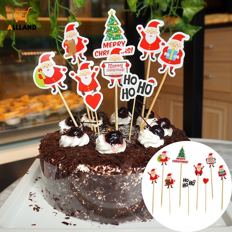 Set 9 Phụ Kiện Trang Trí Bánh Kem Chủ Đề Giáng Sinh Dễ Thương Thẻ