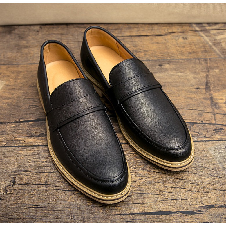 Giày Lười  Nam, Giày Không Dây Cao Cấp - Loafer No.5 Black - Đế Gỗ, Thoáng Khí, Da Mềm - BRC021810