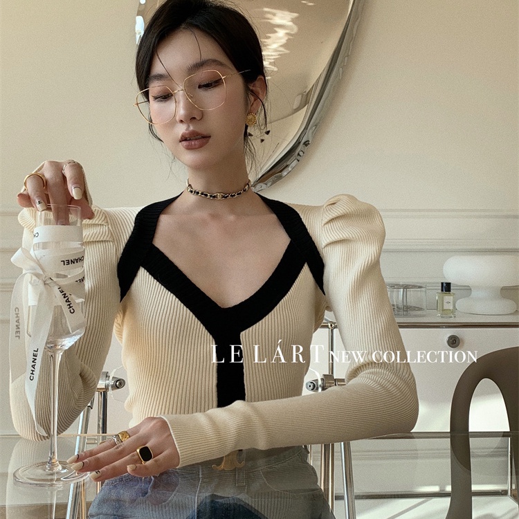 Áo Sweater Dệt Kim Tay Phồng Hở Vai Thời Trang Mùa Thu Cho Nữ