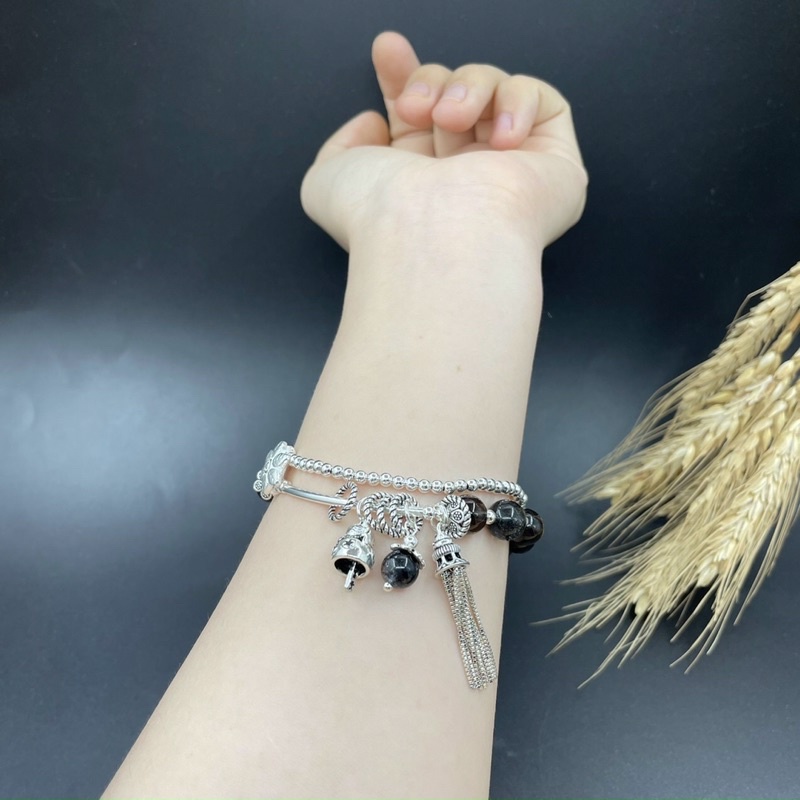 Vòng Tay Đá Phong Thuỷ Phối Chram Bạc 925 )