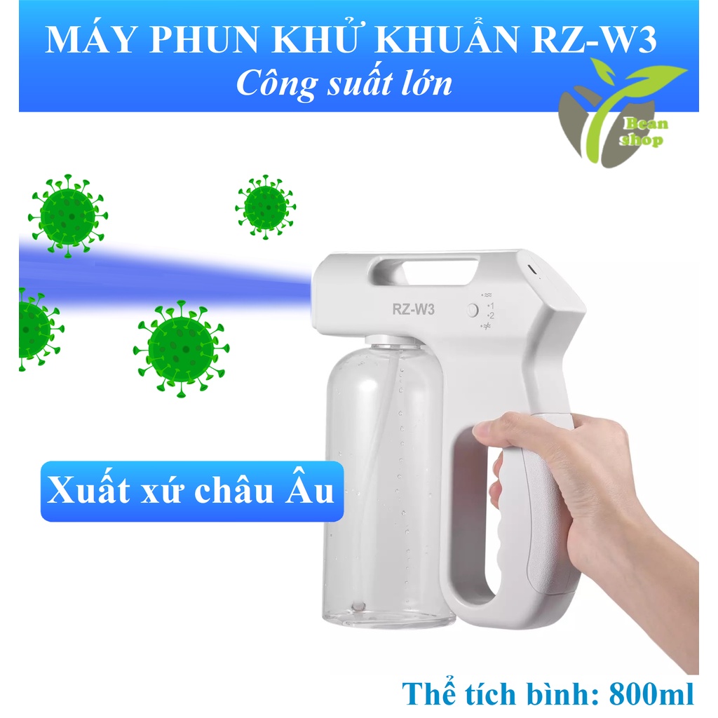 Máy phun khử khuẩn công suất lớn RZ-W3, máy xịt khử khuẩn NANO ánh sáng xanh xuất xứ châu Âu