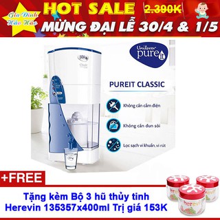 Máy Lọc Nước Pureit Classic Không Dùng Điện - Hàng Chính Hãng - Tặng kèm Bộ 3 Hũ thủy tinh Herevin*400ml