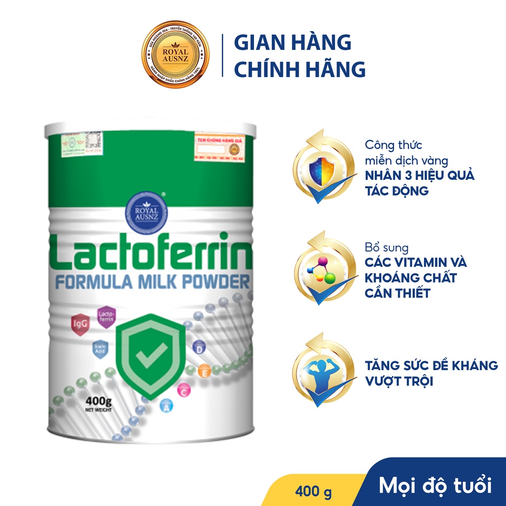 Sữa Bột Hoàng Gia Úc Lactoferrin Formula Milk Powder ROYAL AUSNZ Tăng Cường Miễn Dịch Và Sức Đề Kháng 400g