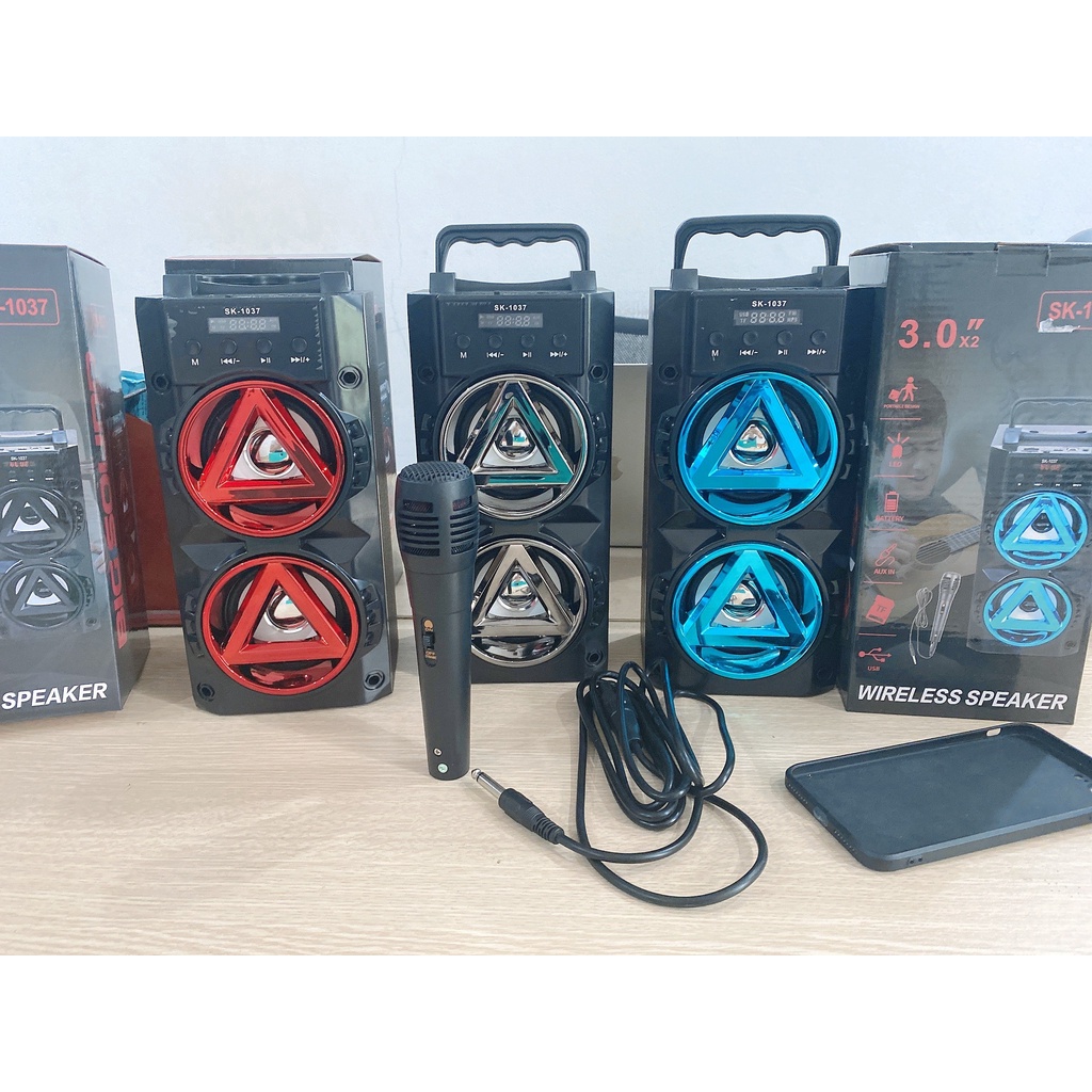 Loa bluetooth karaoke mini mic có dây 3m vỏ nhôm âm thanh siêu hay bass mạnh Bảo hành 1 đổi 1