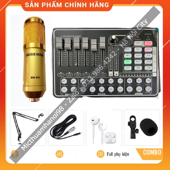 Combo Sound Card H9 Mic Thu Âm BM 900 Có Auto Tune Tặng Kèm Chân Kẹp , Màng Lọc , Tai Nghe , Bảo Hành Lên Đến 6 Tháng