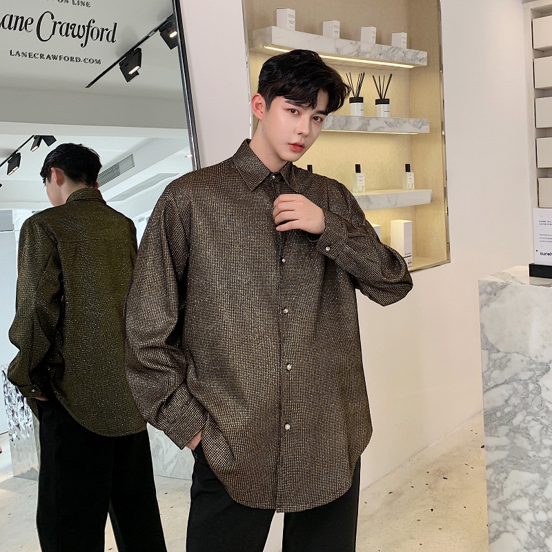 Áo Sơ Mi Đính Kim Cương Sáng Lấp Lánh Phong Cách Âu Mỹ Hợp Thời Trang Mùa Thu Dễ Phối Đồ Đi Hộp Đêm DJ Sân Khấu Cho Nam