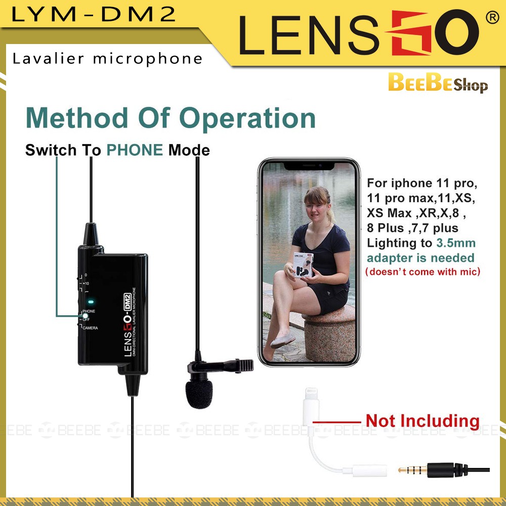 Lensgo LYM-DM2 - Micro Lavalier Cài Áo Áo, Thu Âm Quay Phim, Phỏng Vấn, Làm Vlog (6m)