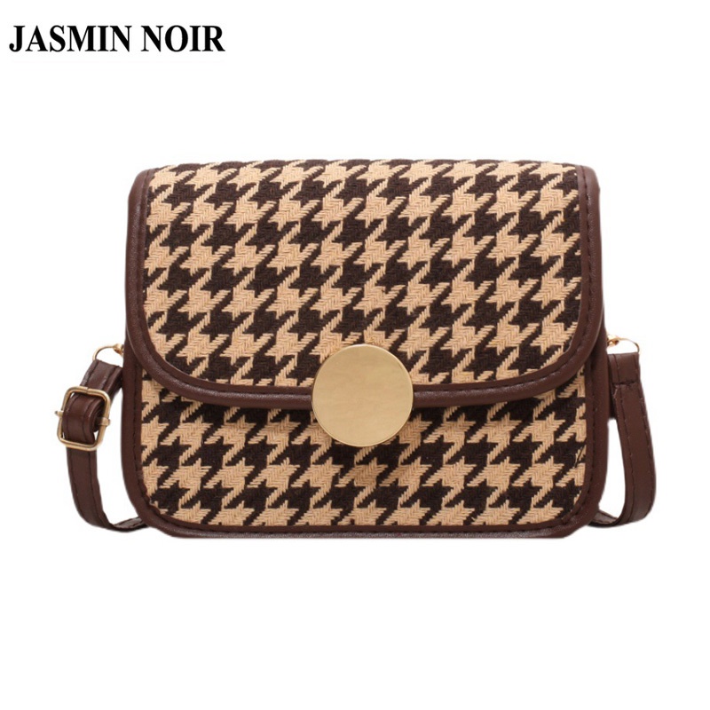 Túi đeo vai JASMIN NOIR bằng len in họa tiết houndstooth phong cách cổ điển thời trang cho nữ