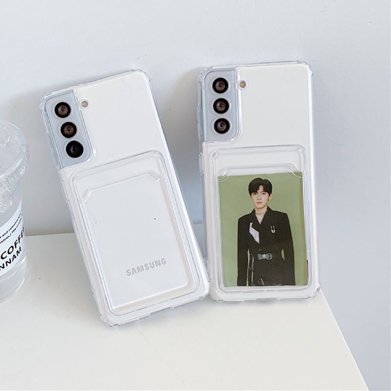 Ốp điện thoại bằng silicon có ngăn đựng thẻ cho Samsung Galaxy S8 S9 S10 S20 S21 S22 S23 Plus Note 8 9 10 20 Ultra