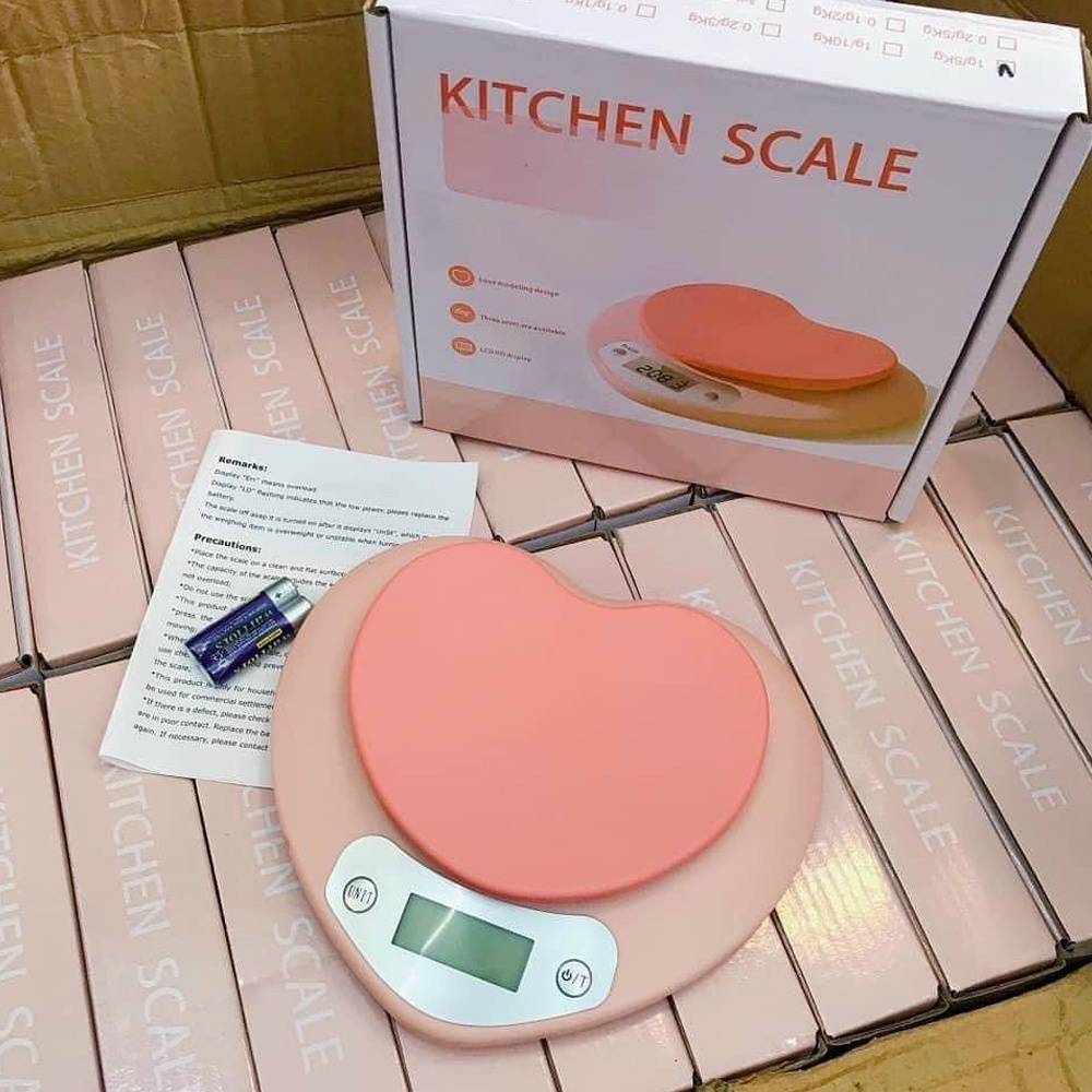 cân tiểu ly điện tử nhà bếp hình trái tim Kitchen Scale định lượng 1g - 5kg độ chính xác cao (tặng kèm pin)