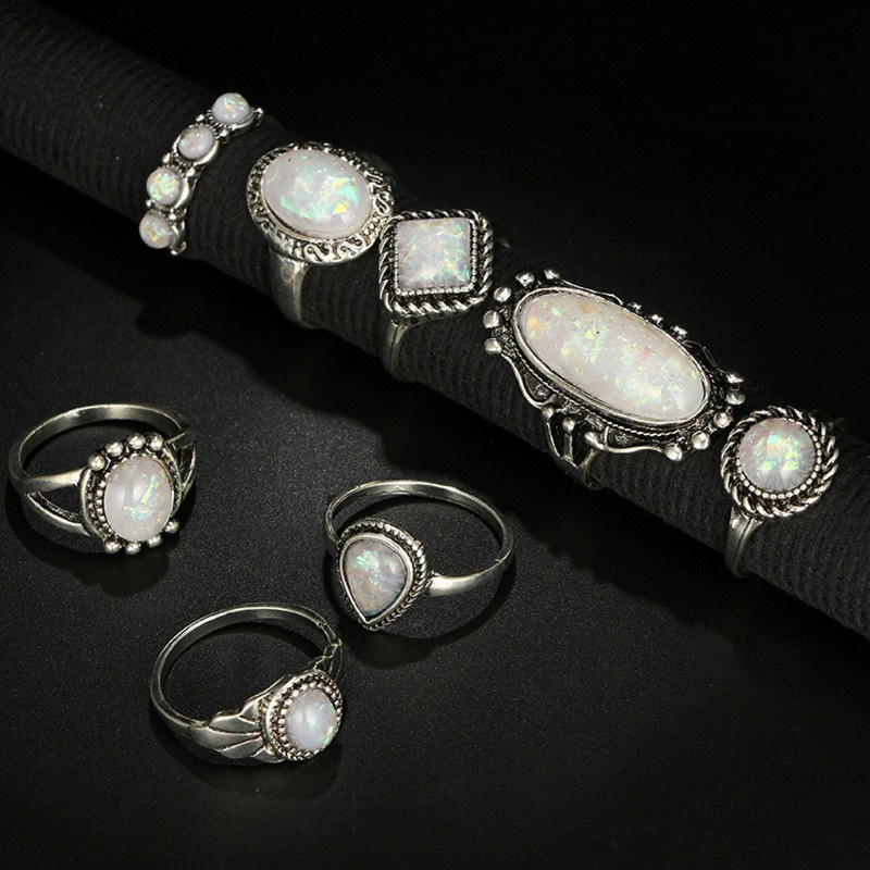 Set 8 nhẫn đeo đốt ngón tay đính đá nhân tạo phong cách boho