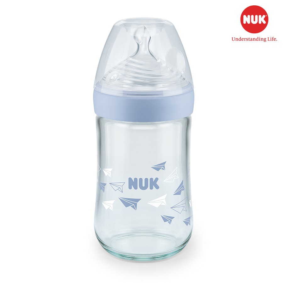 Bình sữa NUK thủy tinh Nature Sense 240ml núm ti Silicone S1 - M