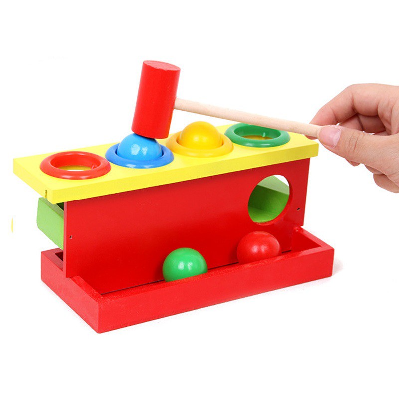 Bộ đồ chơi TREEYEAR bằng gỗ gồm 1 búa và 4 trái bóng độc đáo cho bé 12 tháng tuổi trở lên