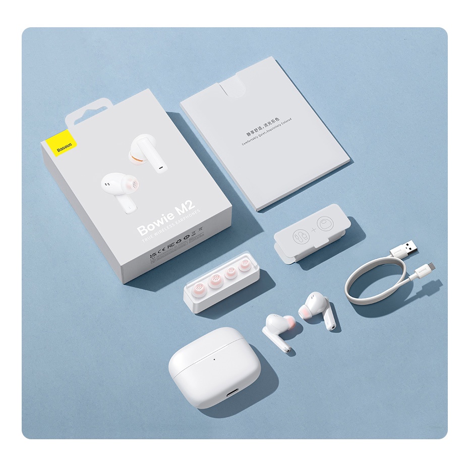 Tai nghe nhét tai BASEUS Bowie M2 ENC TWS Bluetooth 5.2 thiết kế 4mic giảm tiếng ồn hiệu quả