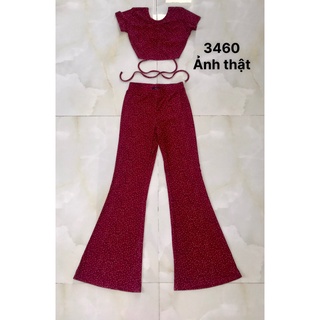 Set F21 Quần Ống Loe Áo Croptop Cột Chéo Eo - 3460 ( Luur ý : Sô đo chưa tính dộ co giản thoải mái của thun Rayong dầyặn