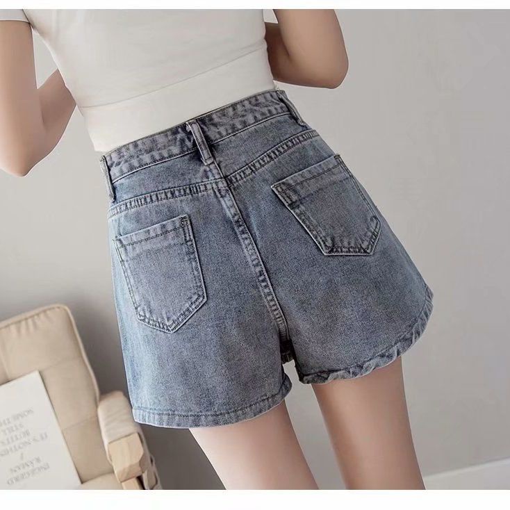 Quần short jean lưng cao ống rộng mẫu mới 2021 dành cho nữ 200 jins