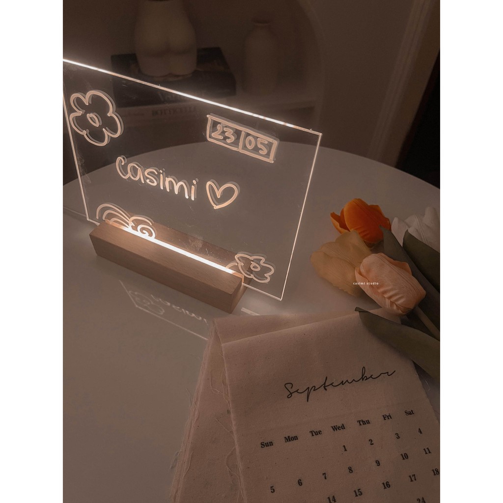 Bảng đèn LED viết chữ trang trí bàn học, đèn ngủ để bàn xinh vintage Casimi Decor